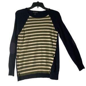 J.Crew Striped Sweater Women XS Wool Rabbit Hair Blend Buttons Elbow Patches